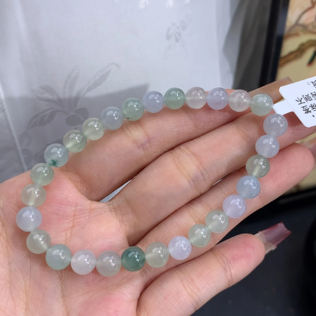 翡翠手链未镶嵌卡6.7冰胶马卡龙手串