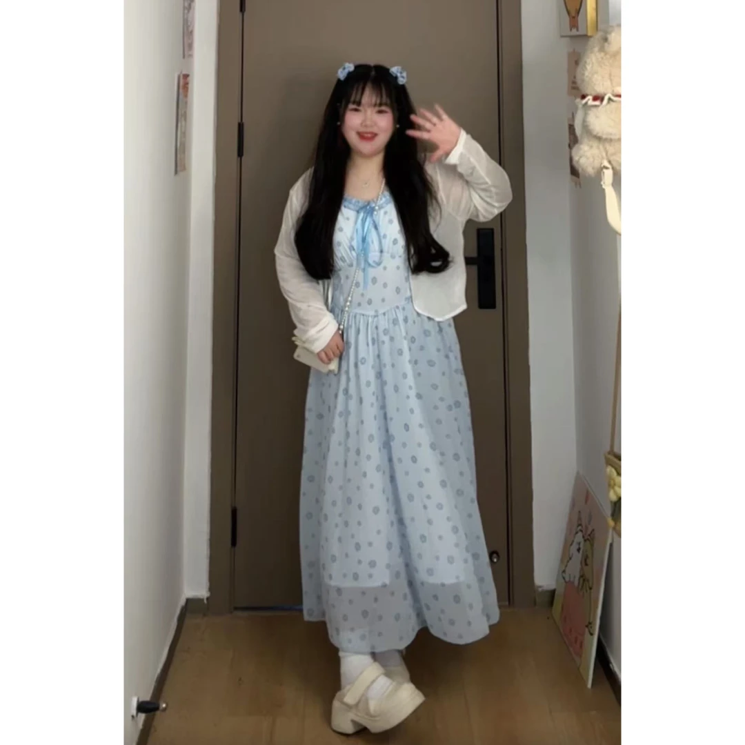 大码法式温柔风连衣裙女2025新款春季甜美碎花裙胖MM遮肚显瘦裙子