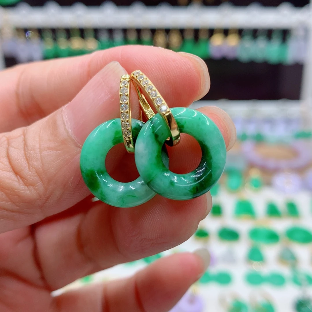 银S925镶嵌翡翠耳饰