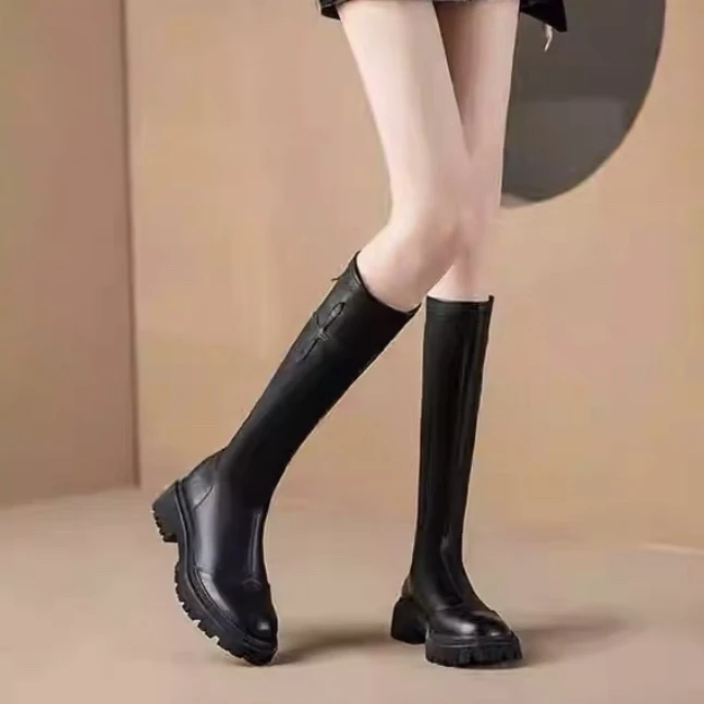 151-2长筒靴女瘦筒厚底2024秋冬新款高筒小腿围长靴子