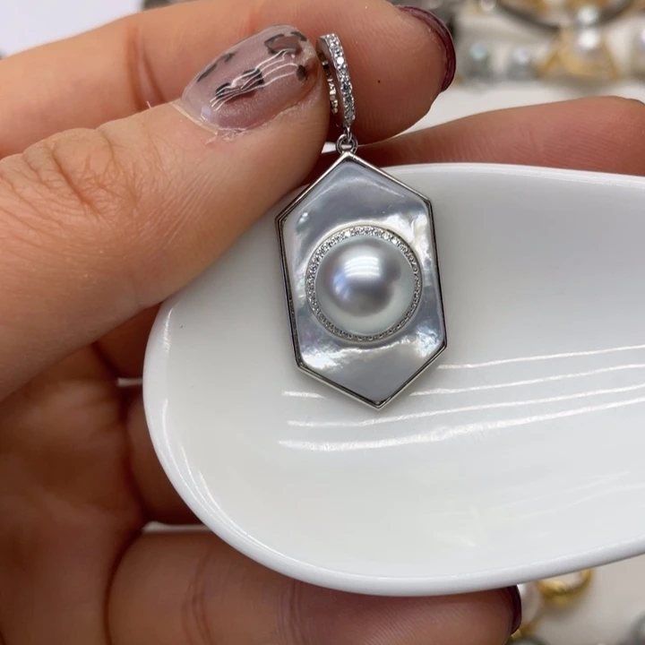 海水珍珠吊坠(不含链)银S925镶嵌