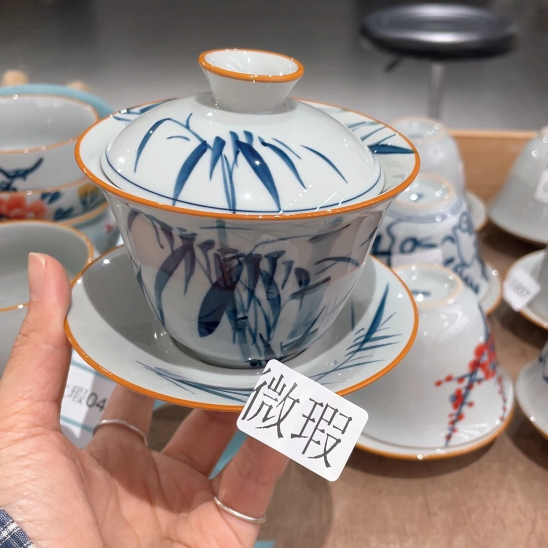 釉下彩纯手绘有瑕