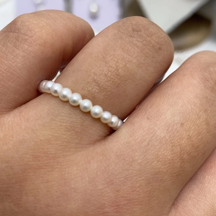 白珍珠戒圈3m+淡水珍珠银S925镶嵌