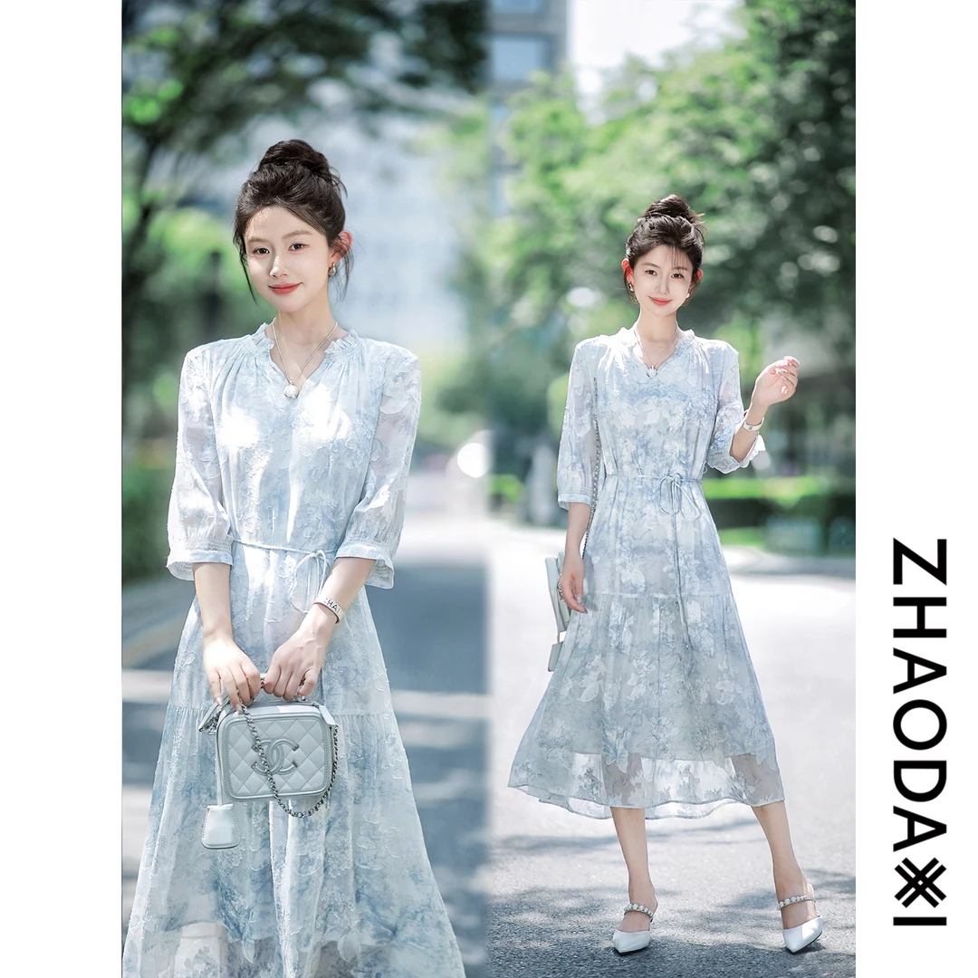 【赵大喜】5.21大上新！蓝鸢尾连衣裙 | 100真,丝葡萄剪花印花V领