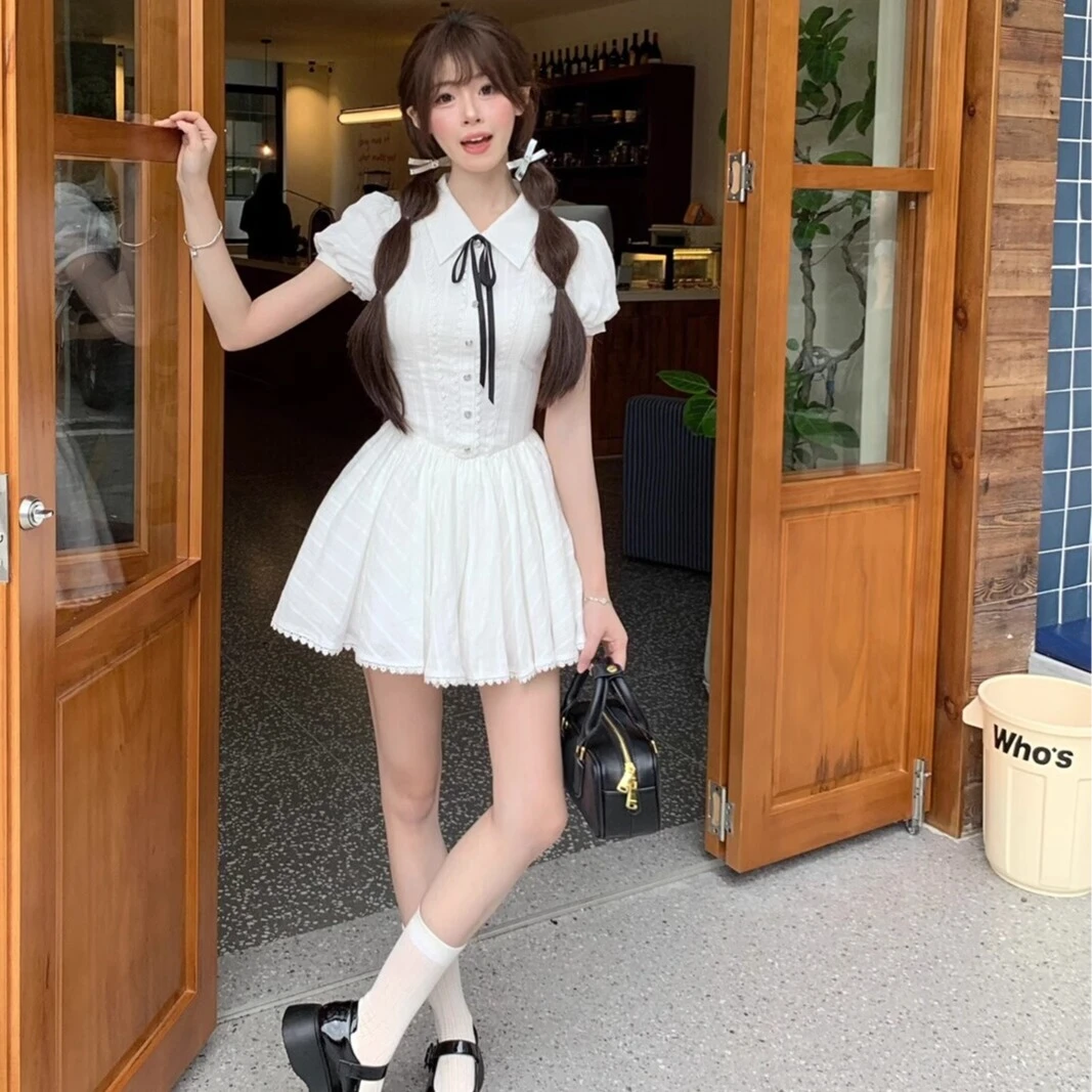 甜美少女学院风初恋小白裙蓬蓬裙连衣裙