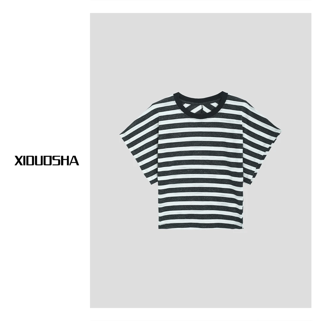 XIDUOSHA/喜朵莎原创设计款圆领条纹短袖上衣 XDS1475
