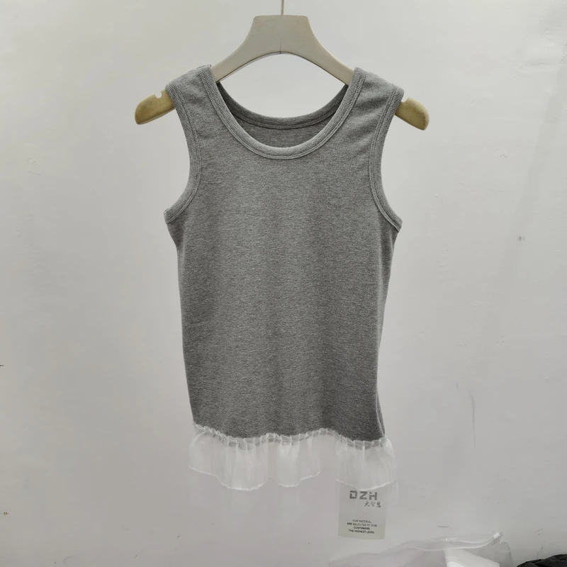 2025春季新款时尚拼接下摆百搭圆领背心女设计感小众时尚打底上衣