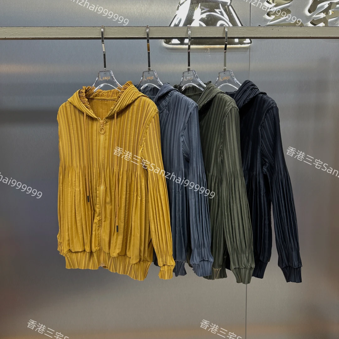 大码褶皱春秋新款纯色拉链连帽外套百搭显瘦气质开衫舒适高级感