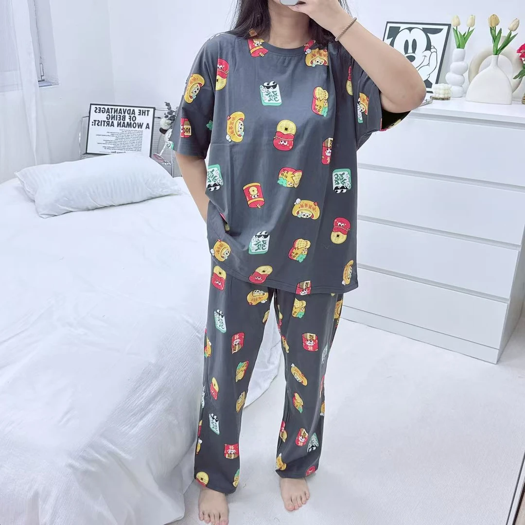 情侣本命年红色发财印花短袖长裤女士休闲宽松显白喜庆舒适家居服