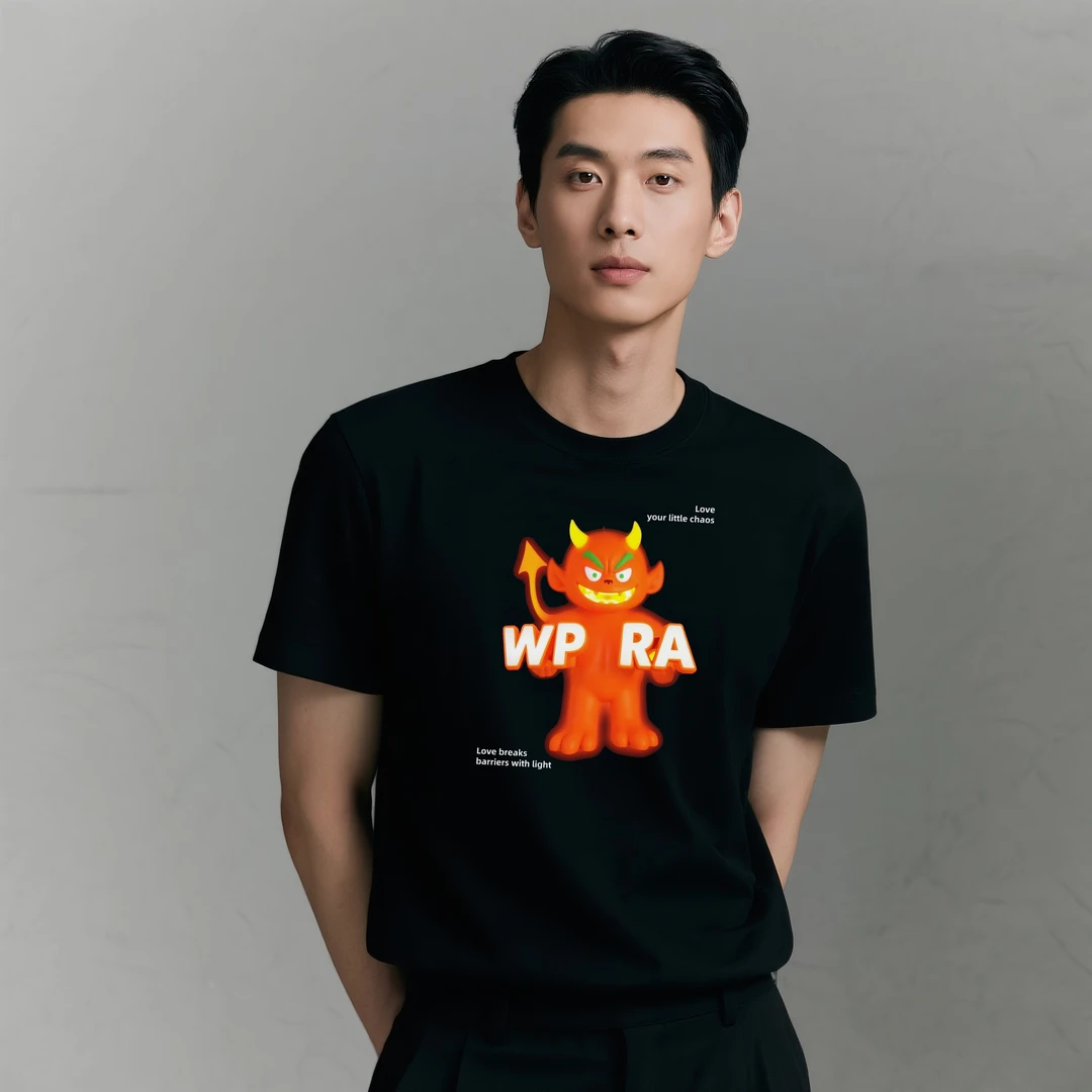 WPRA夏季小恶魔情侣短袖T恤宽松纯棉透气户外百搭上衣男女同款