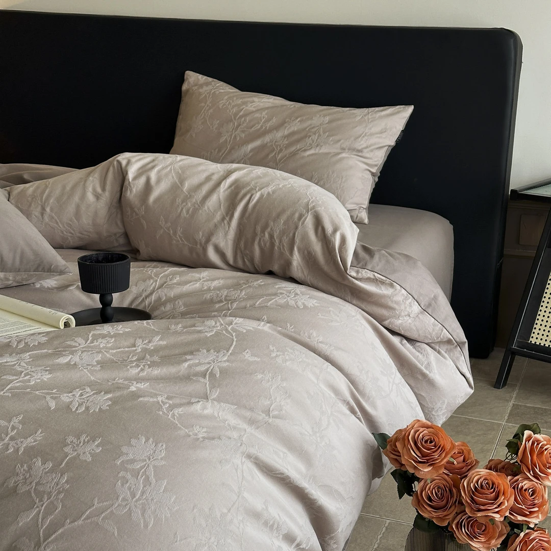 轻奢高级感法式提花全棉四件套贡缎丝滑纯棉宿舍三件套床单床笠