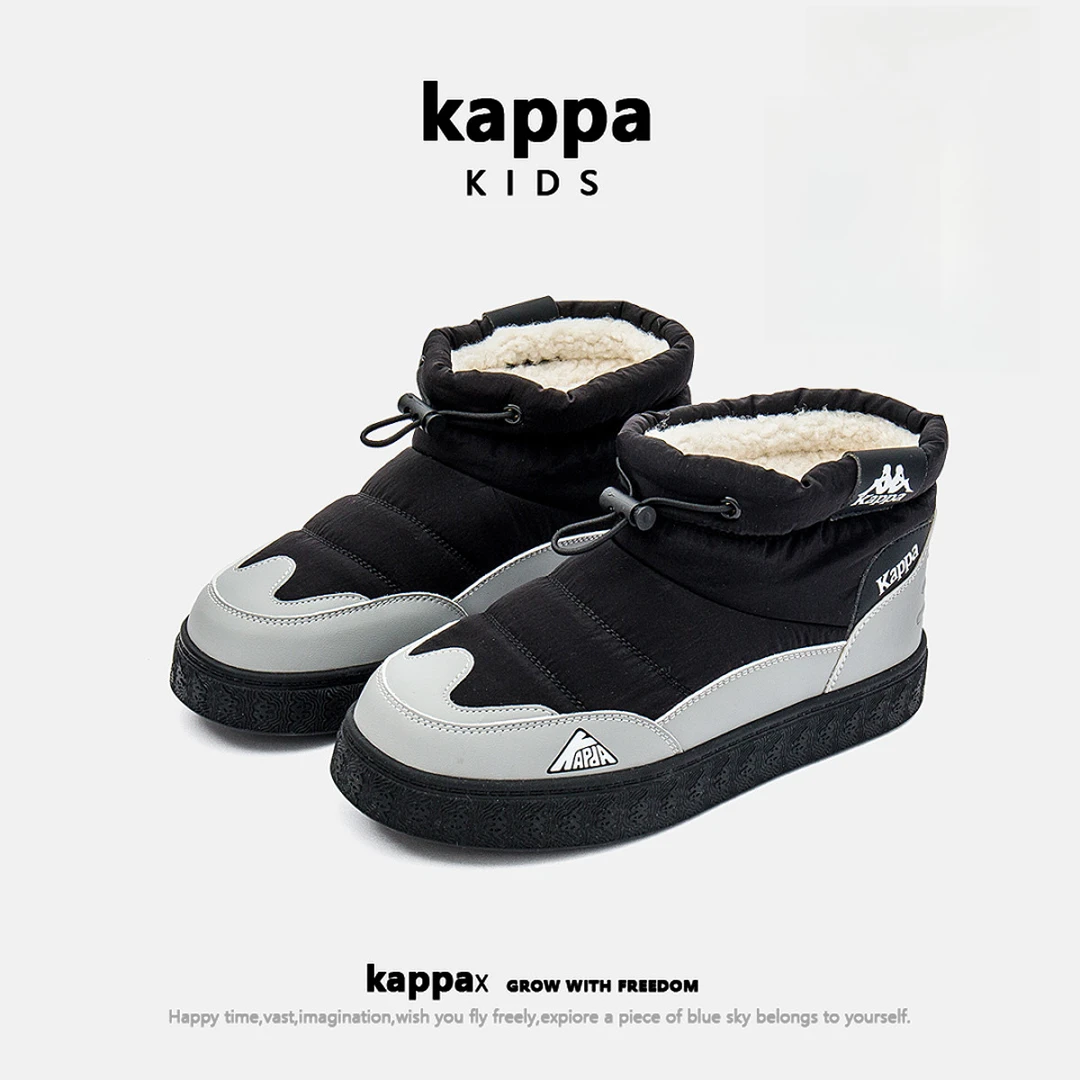 【Kappa kids】新款冬季保暖高帮中大童简约撞色加厚加绒棉鞋雪地靴