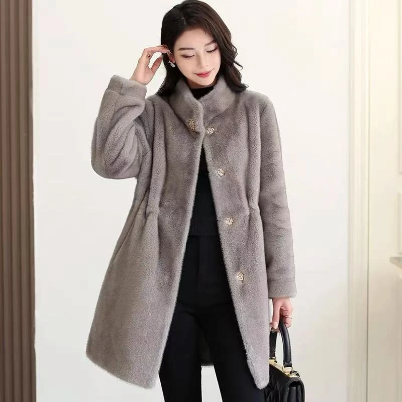 952立领扣子毛毛外套女气质女士设计师秋冬皮毛一体时尚百搭网红