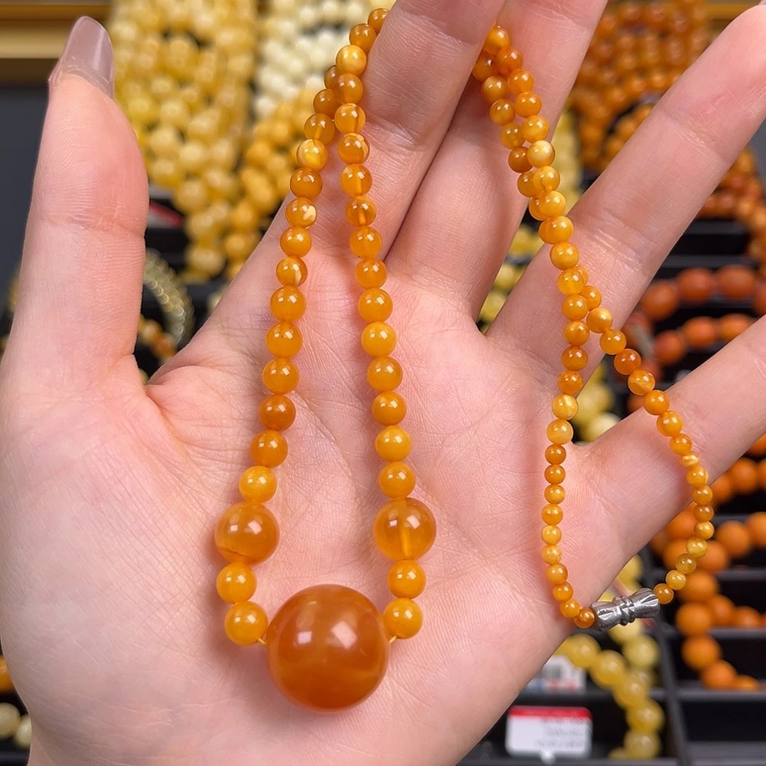 未镶嵌琥珀裸石妖花蜡套链孤品