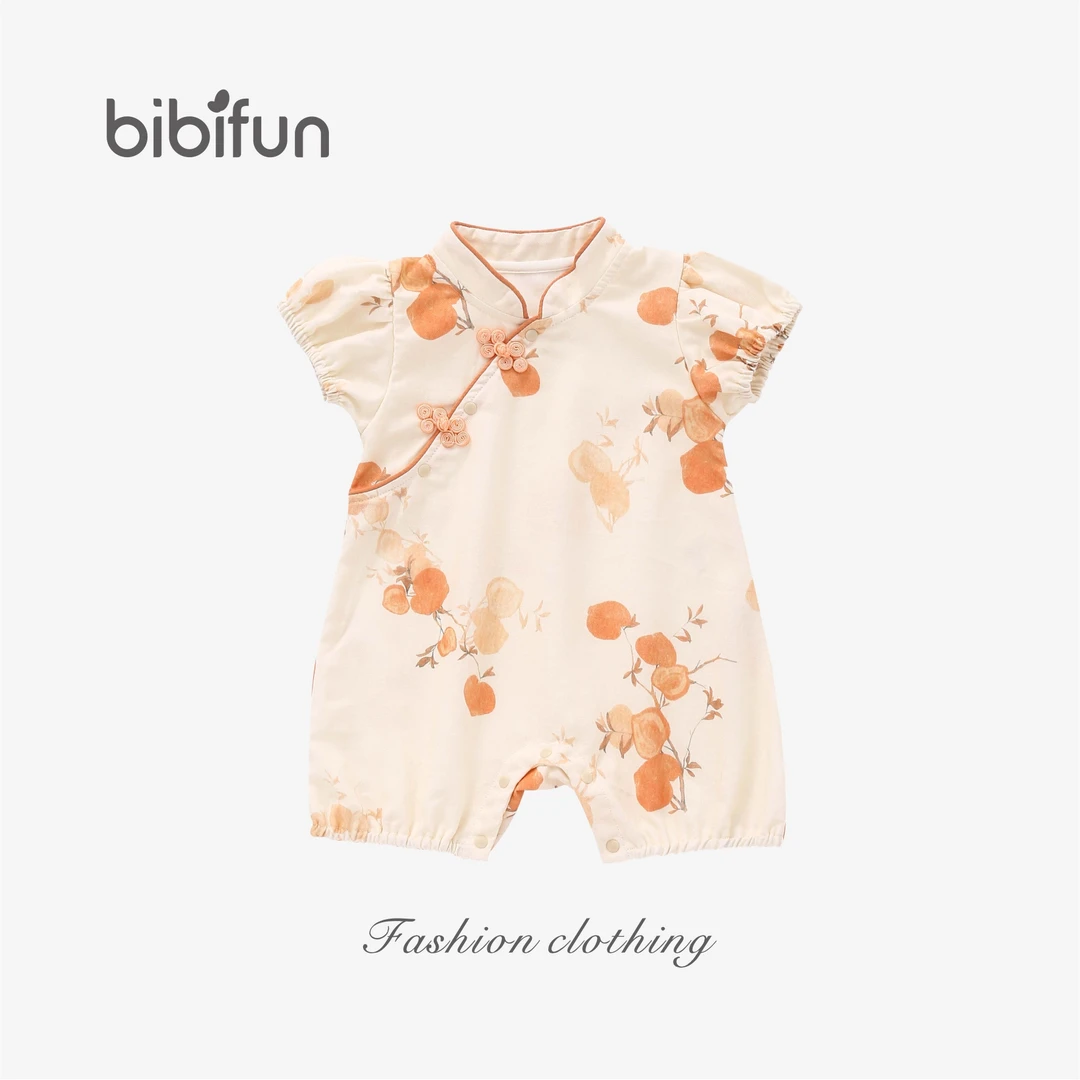 婴悦家旗下品牌BBF夏季女宝时尚纯棉中国风元气桃桃连体哈衣96156