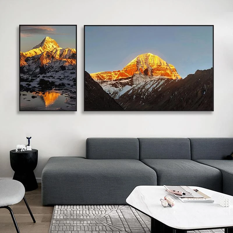 西藏冈仁波齐挂画雪山风景日照金山客厅沙发装饰画客厅背景墙挂画