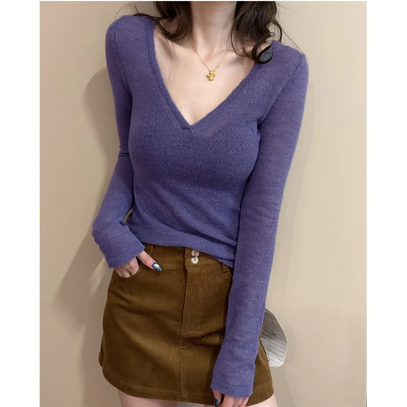 迪士意V领轻薄自发热打底衫 锁温 高弹力洋气高底衫 毛衫显瘦保暖