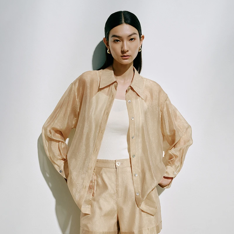 【衬衫】【商场同款新品】艾诺丝雅诗 流沙金长款衬衫 50421010