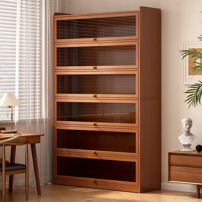 书柜储物柜一体楠竹整墙置物柜学生家用落地靠墙带门客厅防尘简易