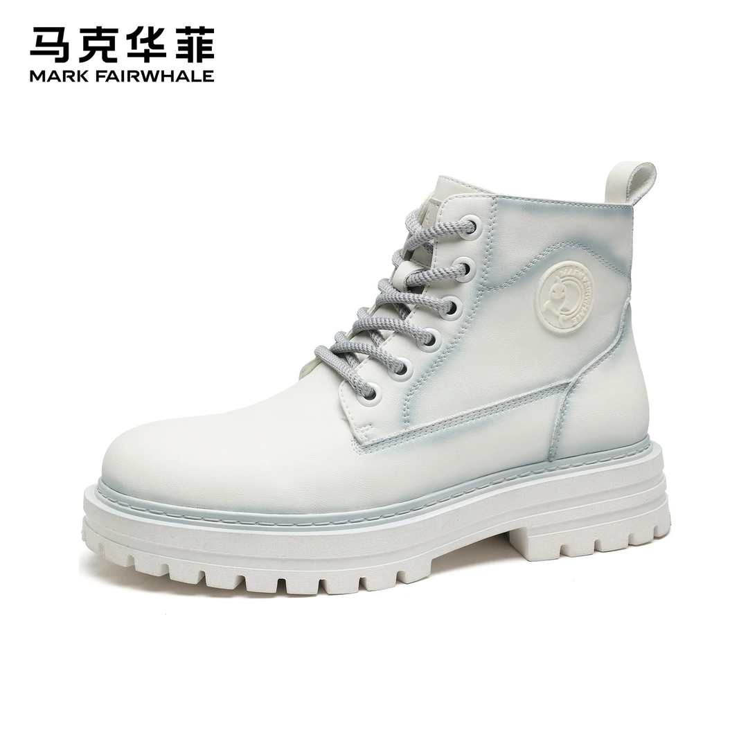 马克华菲增高情侣马丁靴秋冬擦色男靴机车工装靴子高帮男士男鞋