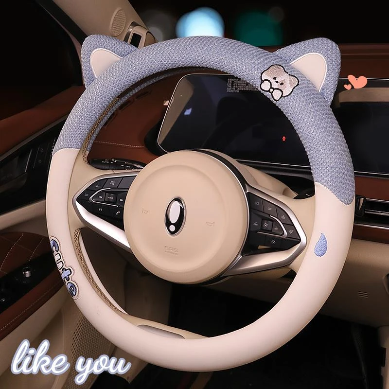 汽车方向盘套四季通用型麻料理想免手缝用品潮夏季L6吸汗L7L9卡通