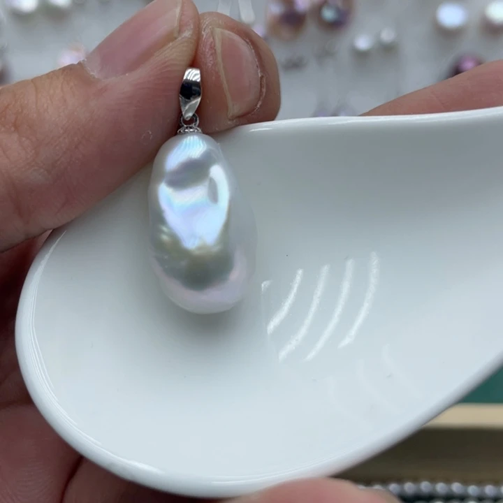 淡水珍珠吊坠(不含链)银S925镶嵌