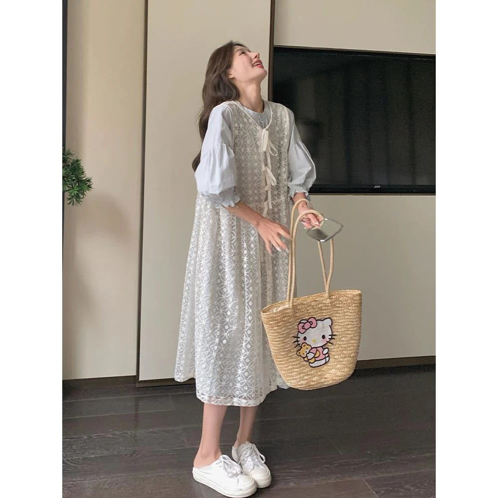 法式衬衫裙连衣裙套装女夏2025新款设计感今年流行蕾丝罩衫两件套