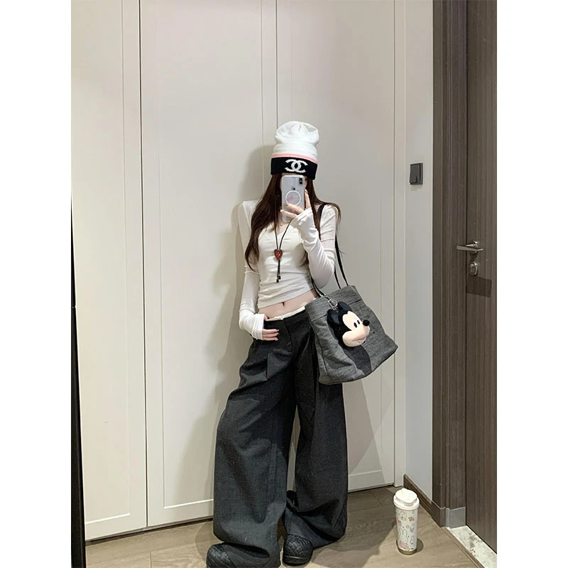 2025新款早秋打底衫修身辣妹韩系慵懒松弛感上衣显瘦宽松休闲裤子