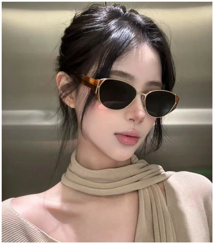 欧美辣妹复古风猫眼墨镜女新款豹纹框开车大脸防紫外线太阳眼镜潮