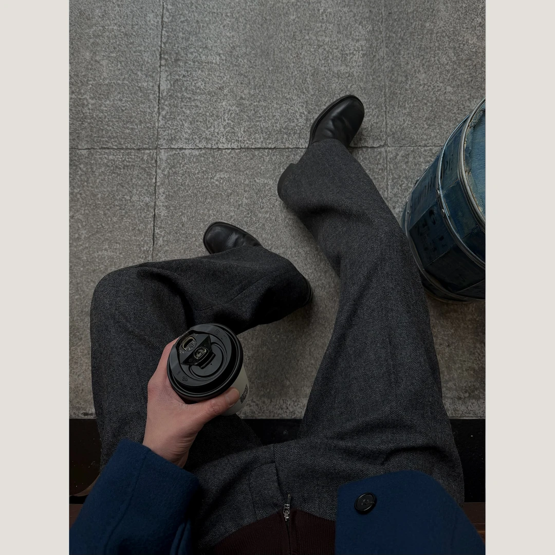 DUPU CONTRACTED 经典人字纹复古优雅羊毛呢直筒休闲西裤