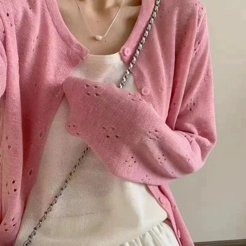 2025镂空针织衫超细亚麻长袖防晒外套 宽松显瘦 亲肤内搭休闲上衣