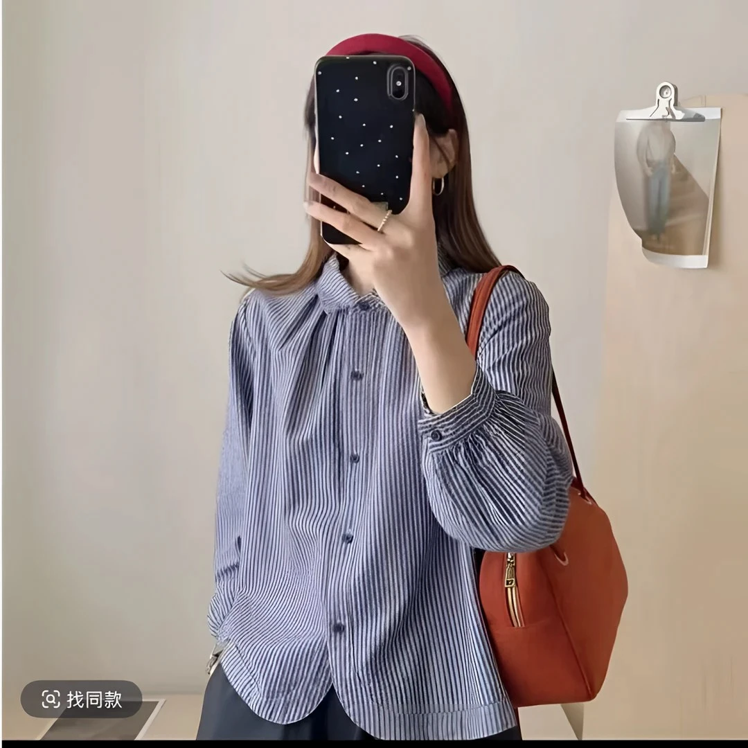 2025新款秋季气质复古港风设计感条纹休闲百搭衬衫