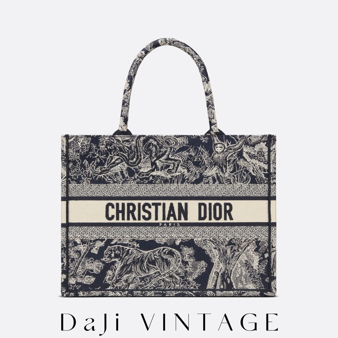 Dior迪奥中号动物园蓝白托特手提包