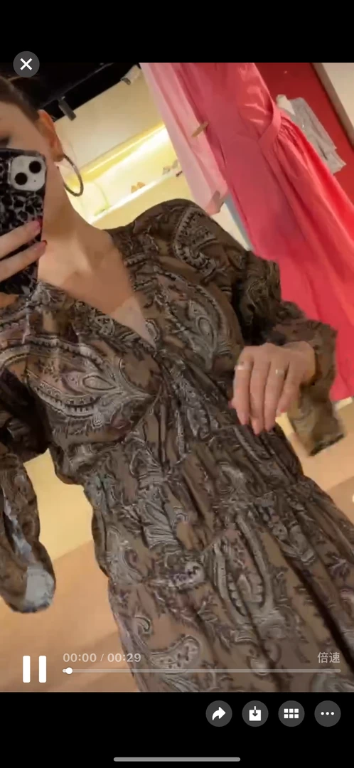 春季流行度假风碎花松紧收腰长袖连衣裙