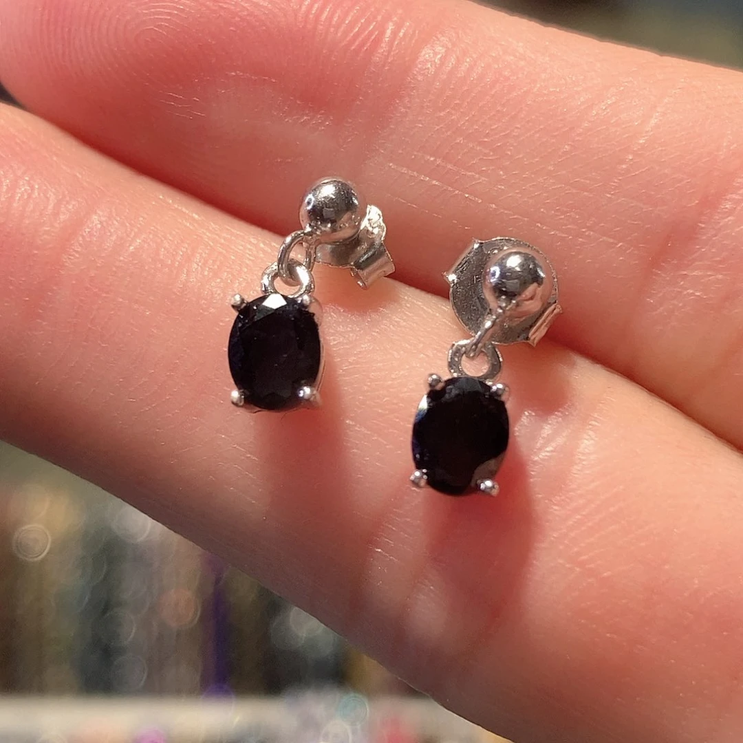 蓝宝石耳饰银S925镶嵌