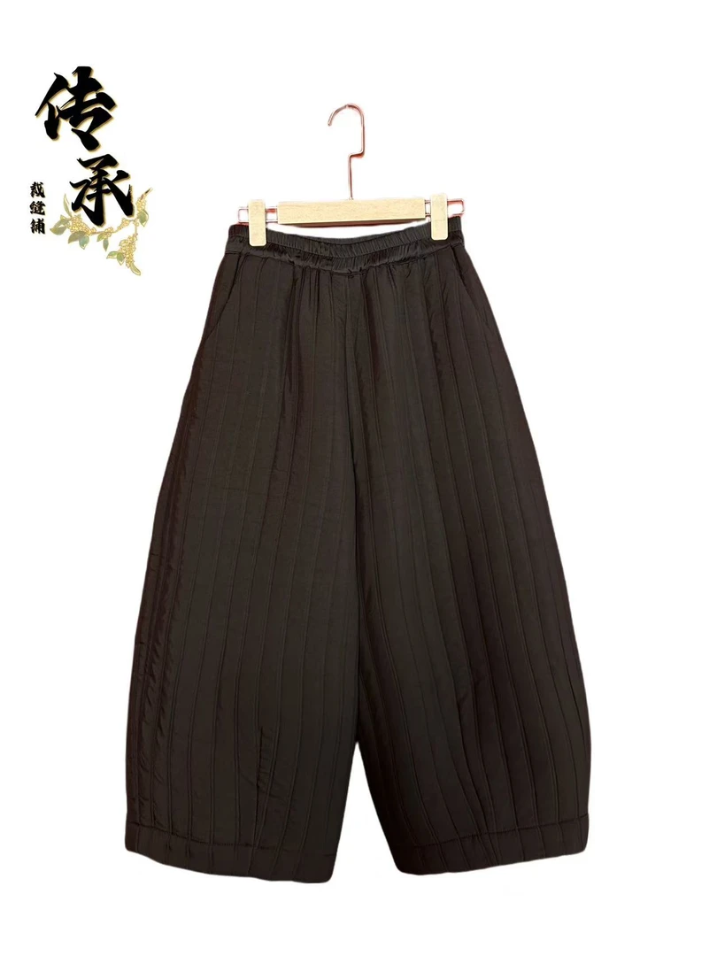 （竖纹棉裤）八分裤时尚裤休闲裤外穿宽松阔腿裤棉裤