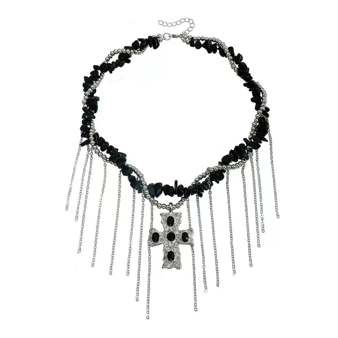 合金项链 暗黑十字架流苏