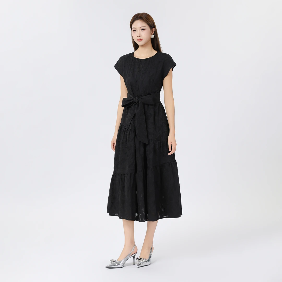 AMASS/阿玛施圆领插肩袖长裙小众气质显瘦连衣裙（含内衬）5500533