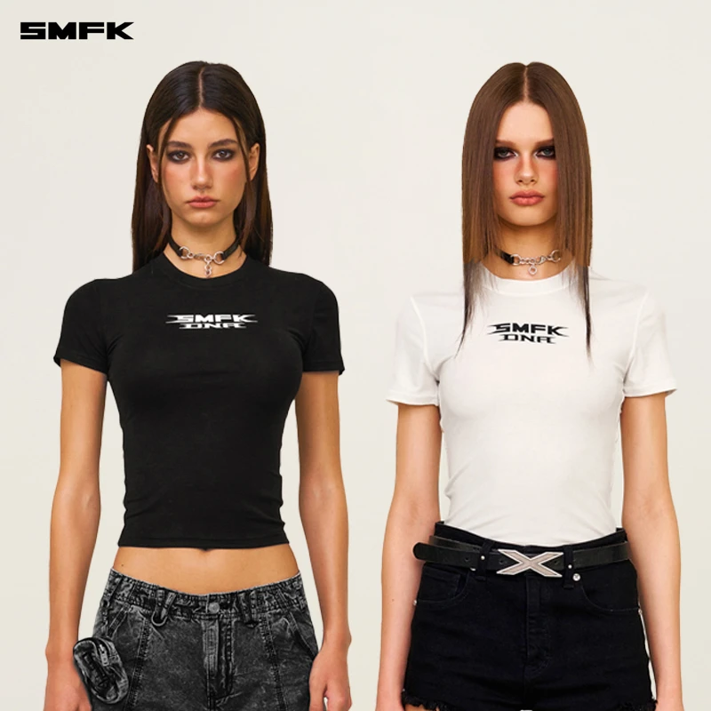 SMFK未来基因赛车Tee DT007B2 修身收腰圆领印花上衣