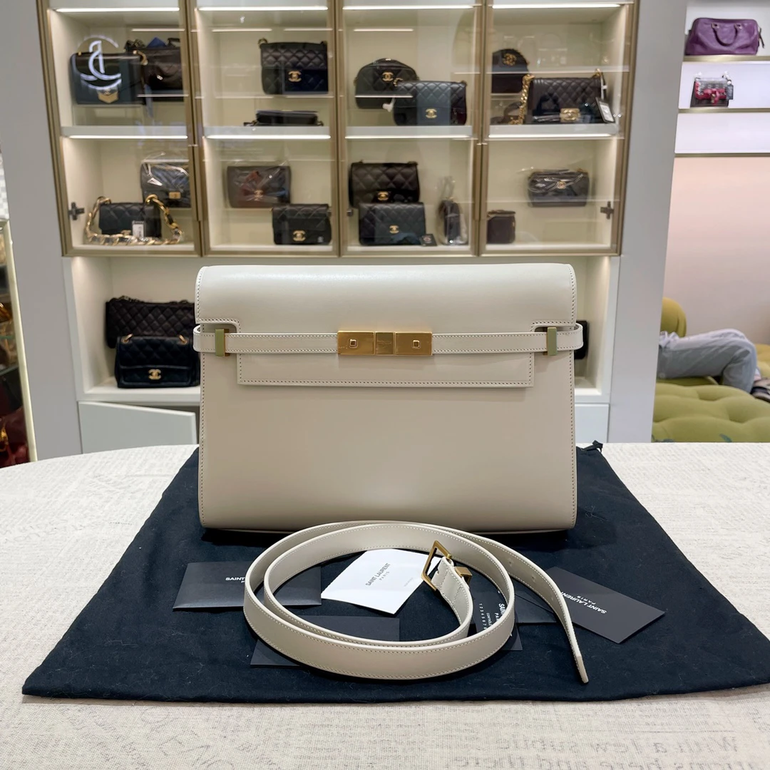 未使用 YSL/圣罗兰 曼哈顿奶白色中号单肩包859167