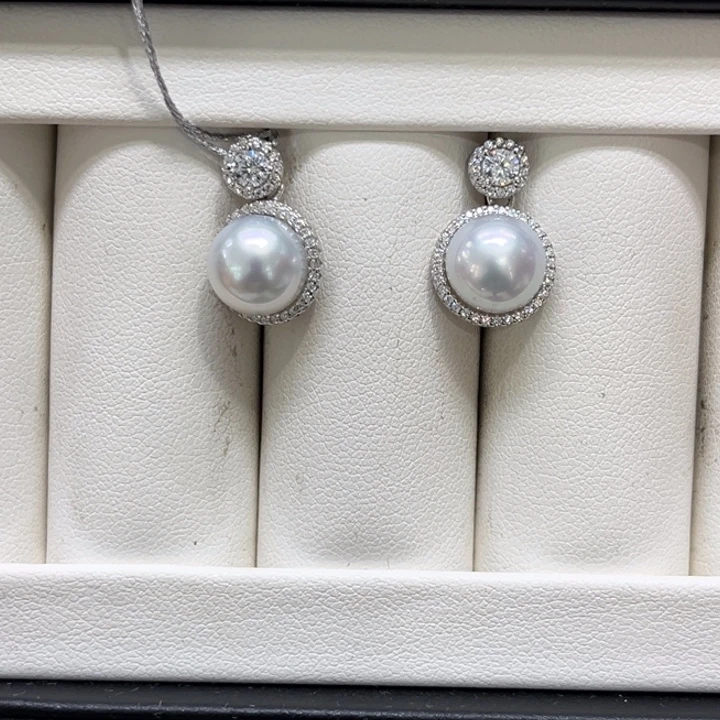 银S925镶嵌耳饰海水珍珠澳白银耳坠9-10