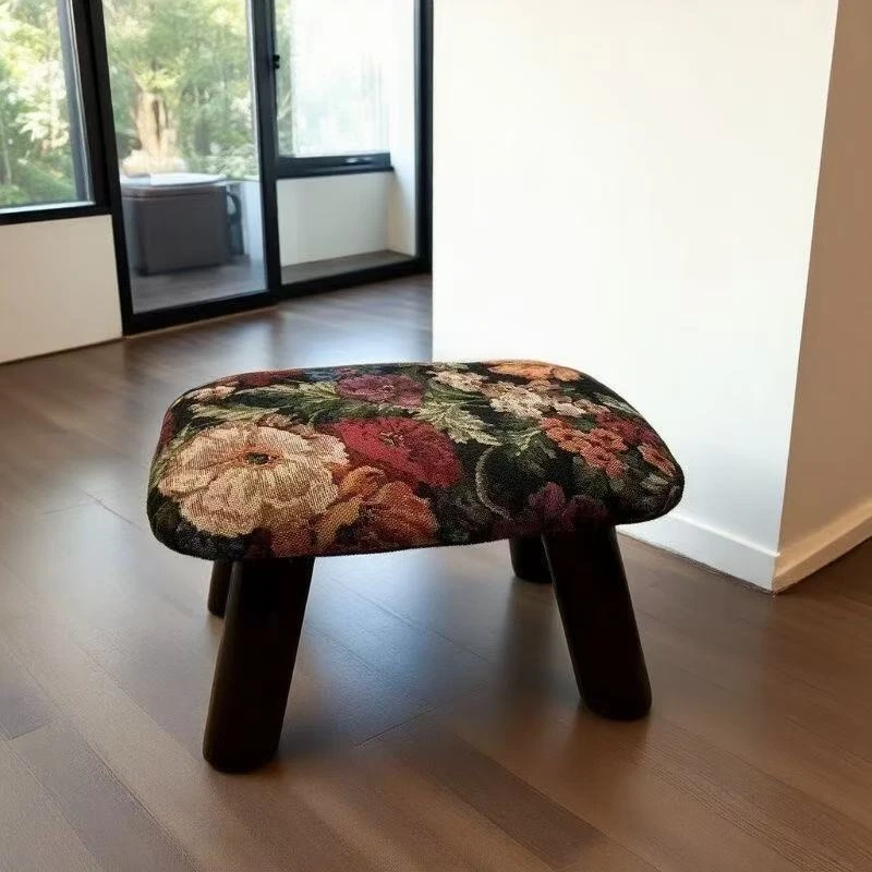 复古粉色花色凳圆凳轻奢简约客厅家用搁脚凳凳子茶几床尾
