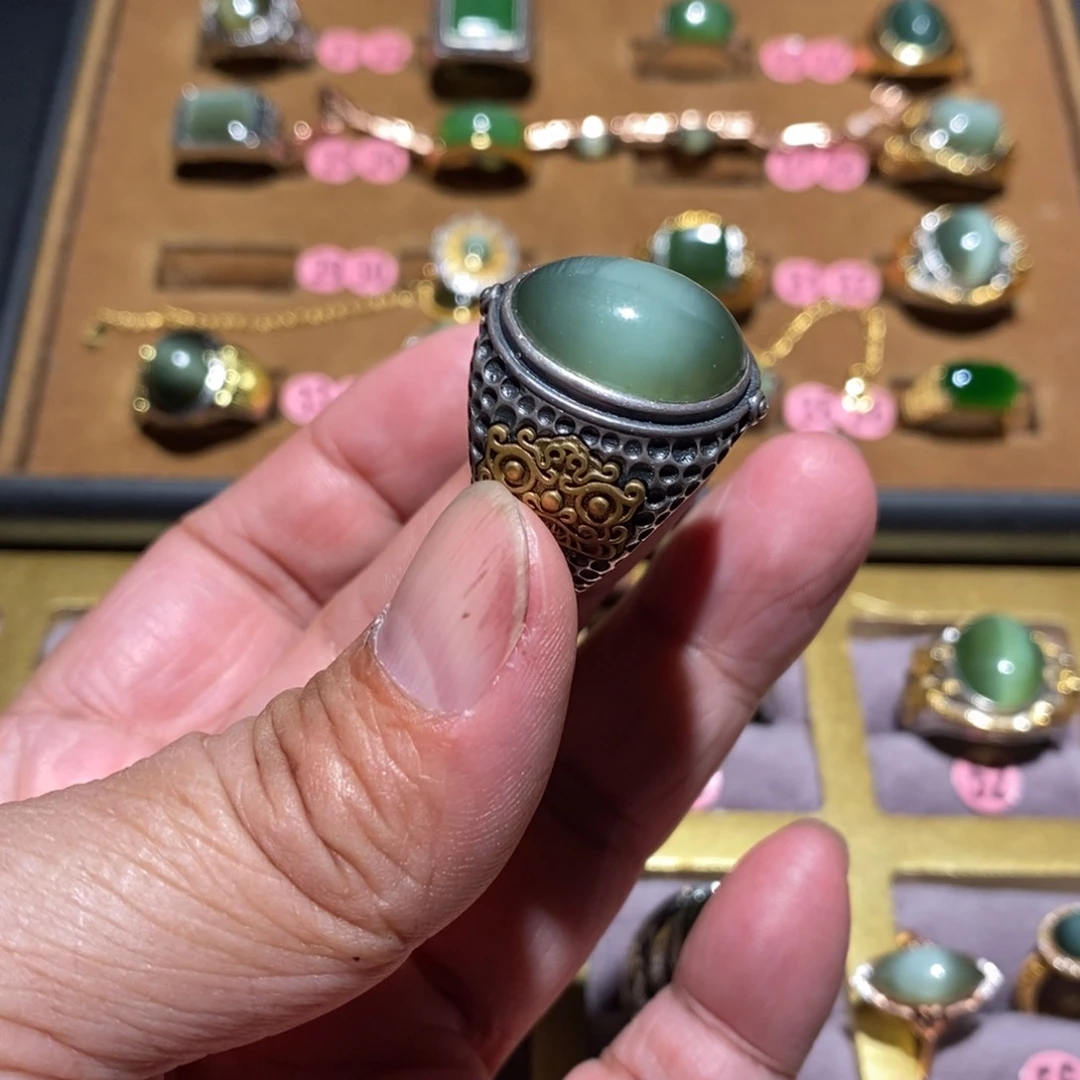 和田玉（碧玉）戒指银S925镶嵌