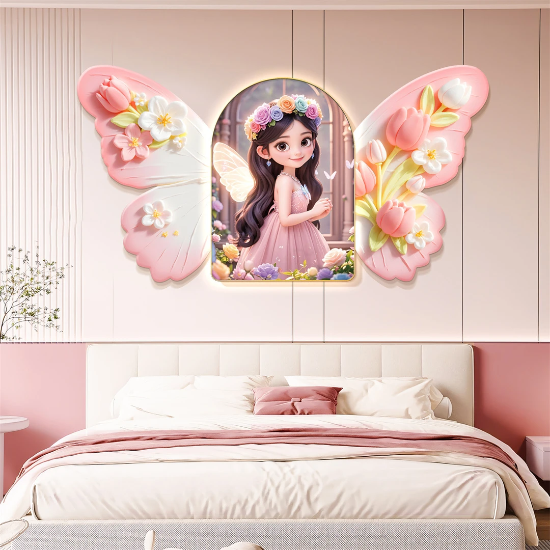女孩房间装饰画现代简约奶油风儿童房墙面蝴蝶挂画立体高级感壁画