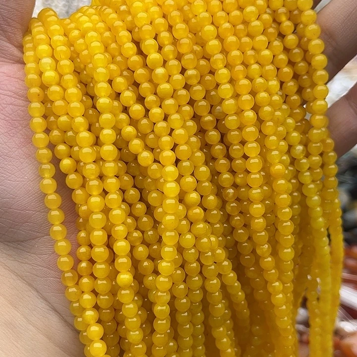 玛瑙/玉髓未镶嵌珠宝半成品2条4mm左右黄玉