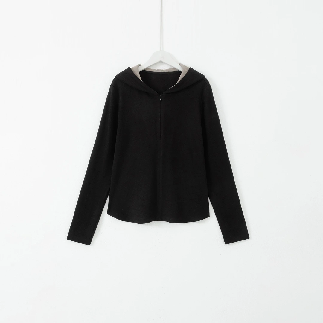 几里与麻 撞色修身拉链连帽衫卫衣 衣长58胸围92 2102156