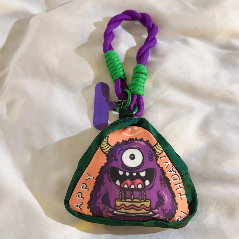 爆款卡通紫色怪兽三角包零钱收纳袋手机挂绳长可调节手机防丢挂绳