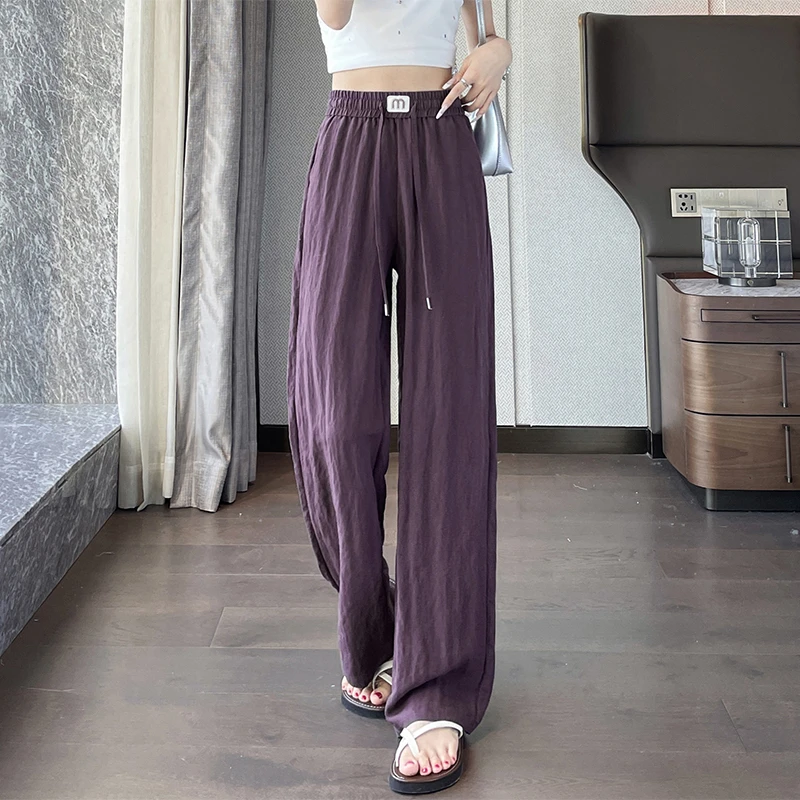 亚麻阔腿裤女夏季新款薄款垂感直筒裤高腰莱赛尔休闲长裤K9006
