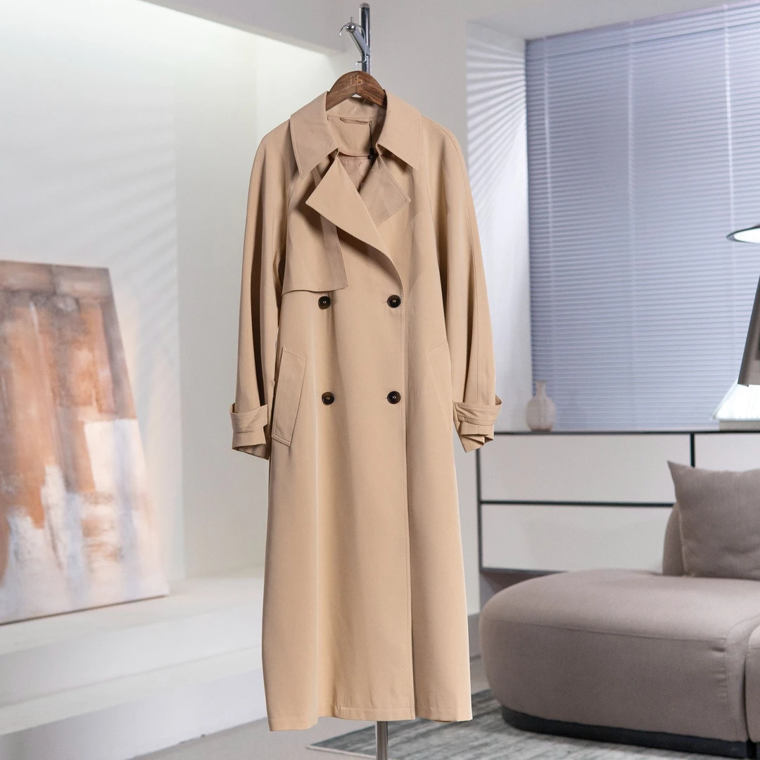 经典款插肩袖收腰长款风衣