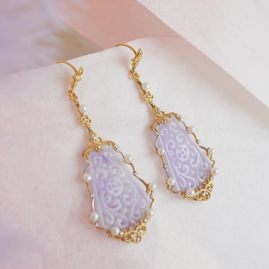 紫藤·18k金翡翠花片耳坠YG